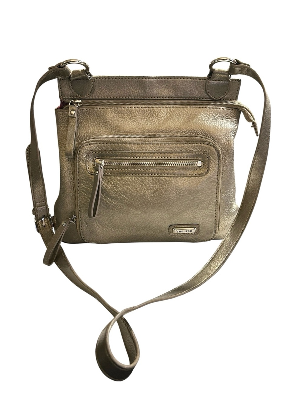 The Sak Pax Metallic Leather Crossbody Bag Pyrite Gold Silver Swing Pack Purse